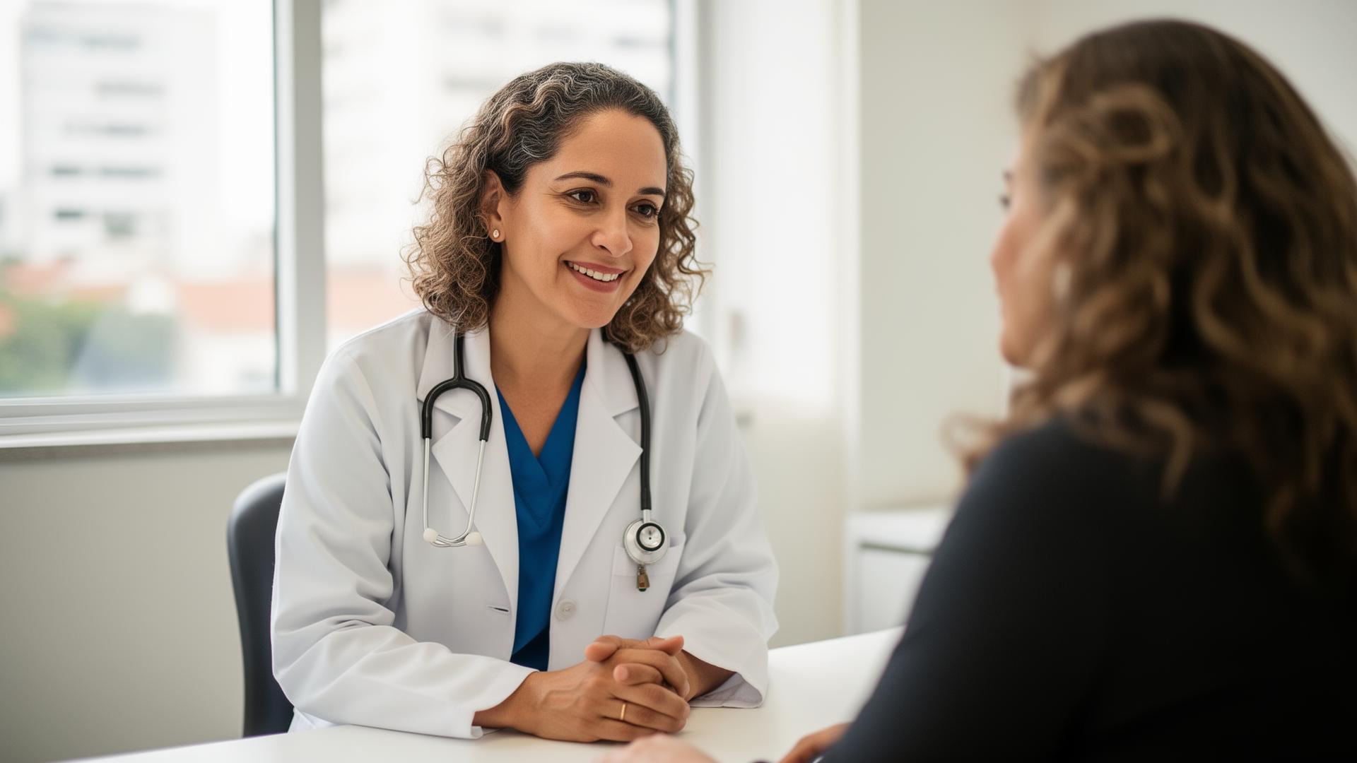 Médica em consulta com paciente